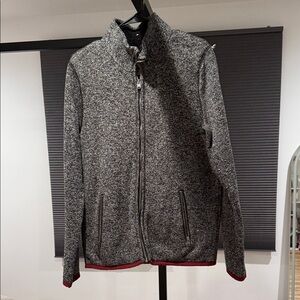 Hollister Men's Zip-Up Gray Sweater with Red Accents
